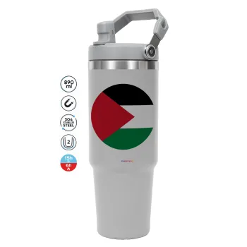 Palestine Flag, GREY Travel Tumbler with Handle 890ml
