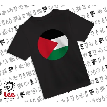 Σημαία Παλαιστίνης, Άνετο παιδικό T-Shirt ΜΑΥΡΟ από 100% βαμβάκι, για κάθε μέρα. Vegan & OEKO-TEX πιστοποιημένο.