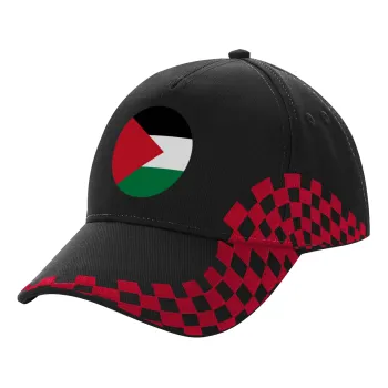 Palestine Flag, Adult Cap RACING Ultimate Black/Red, (100% COTTON DRILL, ADULT, UNISEX, ONE SIZE)
