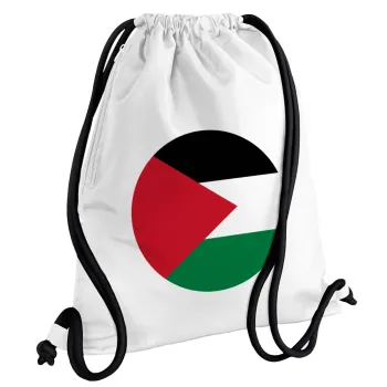 Σημαία Παλαιστίνης, Τσάντα πλάτης πουγκί GYMBAG λευκή, με τσέπη (40x48cm) & χονδρά κορδόνια