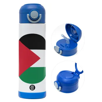 Palestine Flag, Children's hot water bottle, stainless steel, with safety straw, BLUE (500ml)