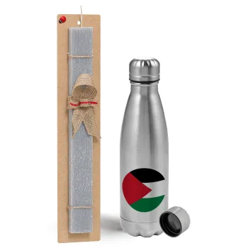 Palestine Flag, Easter Set, metallic Inox water bottle (750ml) & aromatic flat Easter candle (30cm) (GRAY)