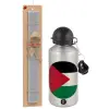 Easter Set, metallic silver aluminum water bottle (500ml) & aromatic flat Easter candle (30cm) (GRAY)