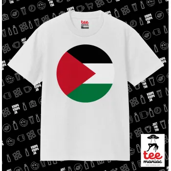 Σημαία Παλαιστίνης, Κλασικό T-Shirt, διπλής ραφής, χωρίς πλευρικές ραφές ΛΕΥΚΟ από 100% βαμβάκι. Vegan & OEKO-TEX πιστοποιημένο.
