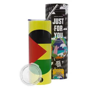 Σημαία Παλαιστίνης, Neon Yellow Travel Tumbler θερμό, μεταλλικό καλαμάκι(Ανωξείδωτο 304 Food grade, BPA free, 600ml)