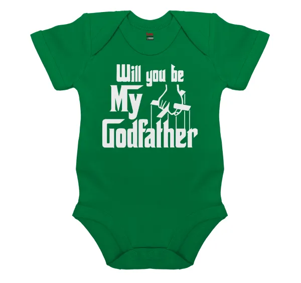 Will You Be My Godfather — Short-sleeve baby bodysuit, GREEN, 100% organic cotton