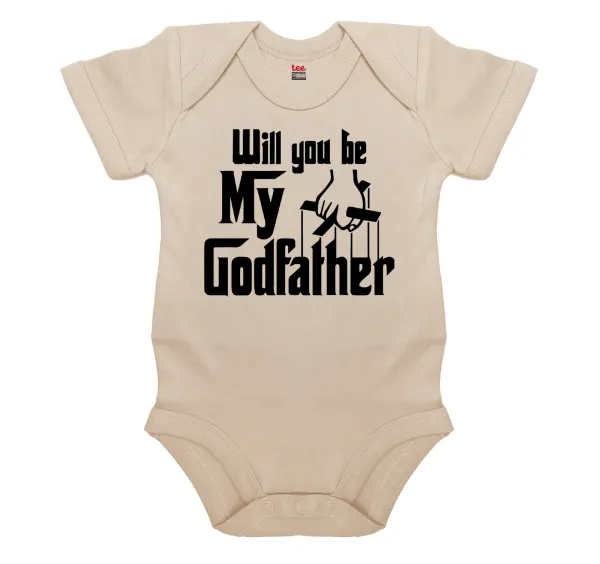 Will You Be My Godfather — Short-sleeve baby bodysuit, 0-18 months, natural (ecru), 100% organic cotton