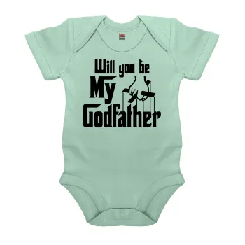 Will You Be My Godfather, Βρεφικό φορμάκι μωρού, 0-18 μηνών, mint (Μέντα), 100% Organic Cotton, κοντομάνικο
