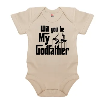 Will You Be My Godfather, Βρεφικό φορμάκι μωρού, 0-18 μηνών, Natural (Εκρού), 100% Organic Cotton, κοντομάνικο
