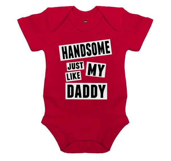 Handsome just like my Daddy — Short-sleeve baby bodysuit, RED, 100% organic cotton