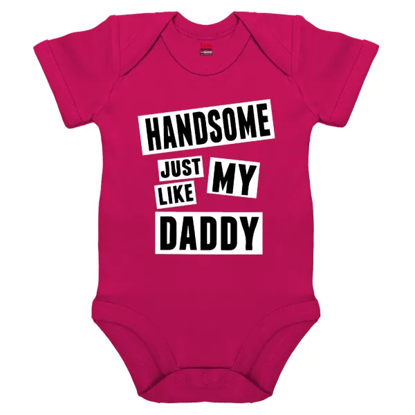 Handsome just like my Daddy — Short-sleeve baby bodysuit, 0-18 months, PINK, 100% organic cotton