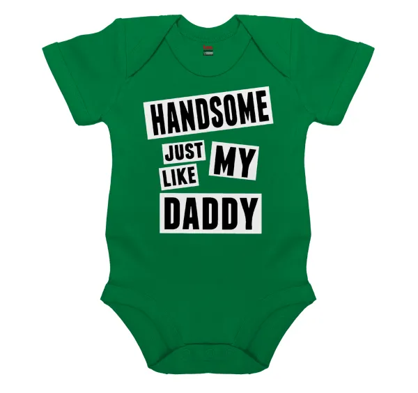 Handsome just like my Daddy — Short-sleeve baby bodysuit, GREEN, 100% organic cotton