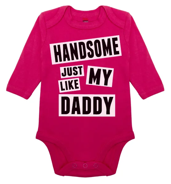 Handsome just like my Daddy — Long-sleeve baby bodysuit, 0-18 months, PINK, 100% organic cotton