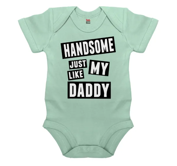 Handsome just like my Daddy — Βρεφικό φορμάκι μωρού, 0-18 μηνών, mint, 100% Organic Cotton, κοντομάνικο