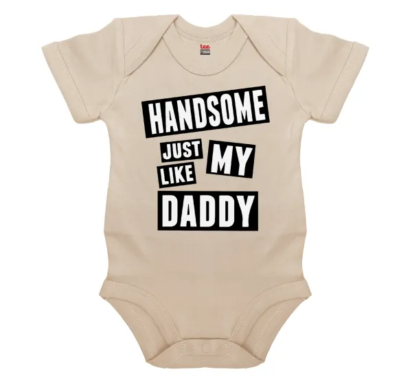 Handsome just like my Daddy — Short-sleeve baby bodysuit, 0-18 months, natural (ecru), 100% organic cotton
