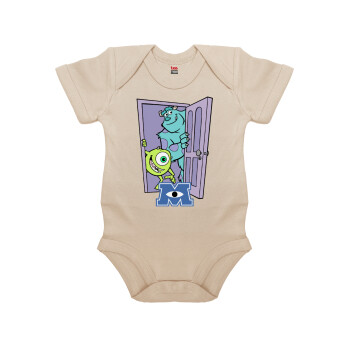 Monster inc, Βρεφικό φορμάκι μωρού, 0-18 μηνών, Natural (Εκρού), 100% Organic Cotton, κοντομάνικο