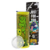Neon Yellow Travel Tumbler θερμό, μεταλλικό καλαμάκι(Ανωξείδωτο 304 Food grade, BPA free, 600ml)