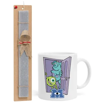 Monster inc, Easter Set, Ceramic Cup (330ml) & Easter aromatic flat candle (30cm) (GRAY)