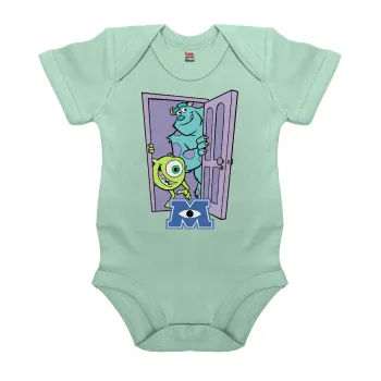 Monster inc, Βρεφικό φορμάκι μωρού, 0-18 μηνών, mint (Μέντα), 100% Organic Cotton, κοντομάνικο