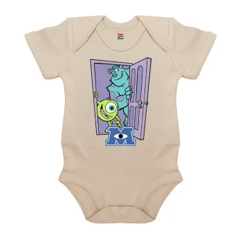 Monster inc, Βρεφικό φορμάκι μωρού, 0-18 μηνών, Natural (Εκρού), 100% Organic Cotton, κοντομάνικο