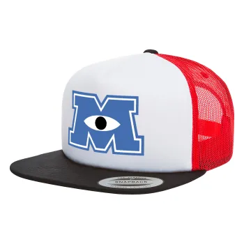 Monster inc, Καπέλο Ενηλίκων Foam Flat Snapback με Δίχτυ Μαύρο-Λευκό-Κόκκινο (POLYESTER, ΕΝΗΛΙΚΩΝ, UNISEX, ONE SIZE)