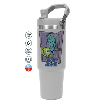 Monster inc, ΓΚΡΙ χρώματος Θερμός Ανοξείδωτο 890ml (30oz) με χερούλι