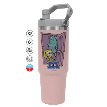 Monster inc, ΡΟΖ χρώματος Θερμός Ανοξείδωτο 890ml (30oz) με χερούλι