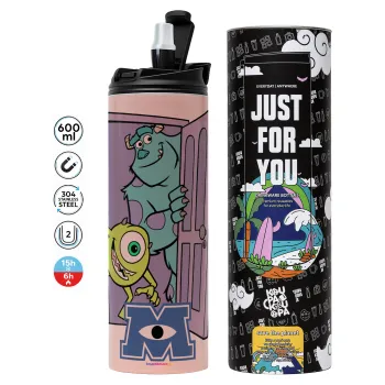 Monster inc, Tumbler ποτήρι θερμό ΡΟΖ από ανοξείδωτο ατσάλι 600ml