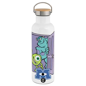 Monster inc, Stainless steel White with wooden lid (bamboo), double wall, 750ml