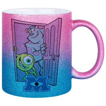 Monster inc, Κούπα Χρυσή/Μπλε Glitter, κεραμική, 330ml