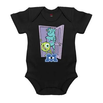 Monster inc, Βρεφικό φορμάκι μωρού, 0-18 μηνών, ΜΑΥΡΟ, 100% Organic Cotton, κοντομάνικο
