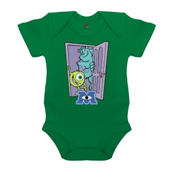 Monster inc, Βρεφικό φορμάκι μωρού, ΠΡΑΣΙΝΟ, 100% Organic Cotton, κοντομάνικο
