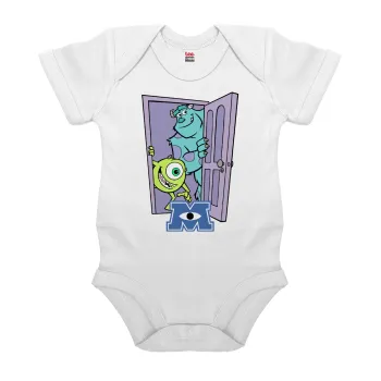 Monster inc, Βρεφικό φορμάκι μωρού, 0-24 μηνών, ΛΕΥΚΟ, 100% Organic Cotton, κοντομάνικο