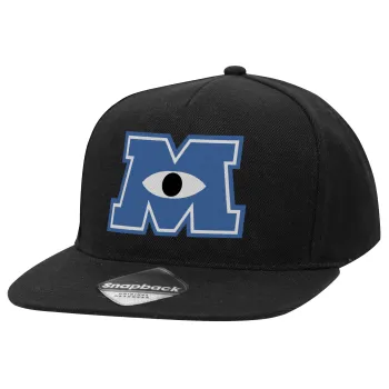Monster inc, Καπέλο Ενηλίκων Flat Snapback Μαύρο, (100% ΒΑΜΒΑΚΕΡΟ TWILL, ΕΝΗΛΙΚΩΝ, UNISEX, ONE SIZE)