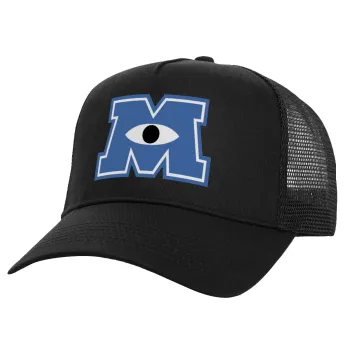 Monster inc, Structured Trucker Adult Hat, with Mesh, Black (100% COTTON, ADULT, UNISEX, ONE SIZE)