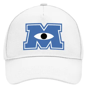 Monster inc, Adult Baseball Cap, Drill, White (100% COTTON, ADULT, UNISEX, ONE SIZE)