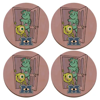 Monster inc, ΣΕΤ x4 Σουβέρ ξύλινα στρογγυλά plywood (9cm)