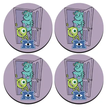 Monster inc, SET of 4 round wooden coasters (9cm)