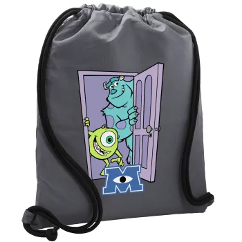 Monster inc, Τσάντα πλάτης πουγκί GYMBAG ΓΚΡΙ, με τσέπη (40x48cm) & χονδρά κορδόνια