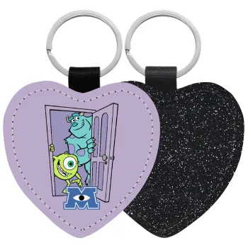 Monster inc, Μπρελόκ PU δερμάτινο glitter καρδιά ΜΑΥΡΟ