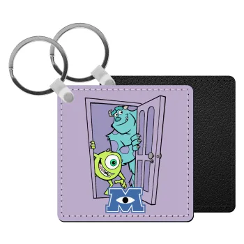 Monster inc, Μπρελόκ Δερματίνη, τετράγωνο ΜΑΥΡΟ (5x5cm)