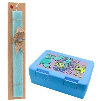Monster inc, Easter Set, children's snack container BLUE & Easter aromatic flat candle (30cm) (TURQUOISE)