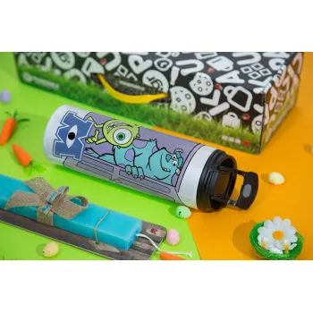 Monster inc, Πασχαλινή Λαμπάδα με Travel Tumbler θερμό με διπλό καπάκι (600ml, BPA free) & κερί αρωματικό πλακέ (30cm) (ΤΙΡΚΟΥΑΖ)