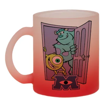 Monster inc, Κούπα γυάλινη δίχρωμη με βάση το κόκκινο ματ, 330ml