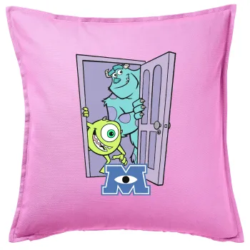 Monster inc, Μαξιλάρι καναπέ ΡΟΖ 100% βαμβάκι, περιέχεται το γέμισμα (50x50cm)