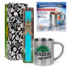 Easter Set, metallic thermal cup (300ml) & aromatic flat Easter candle (30cm) (TURQUOISE)