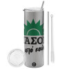 Tumbler stainless steel Silver 600ml, with metal straw & cleaning brush