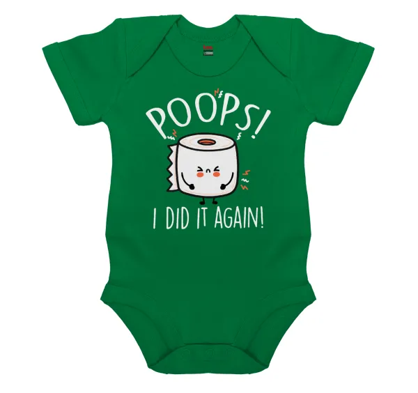 Poops!...I Did It Again — Short-sleeve baby bodysuit, GREEN, 100% organic cotton
