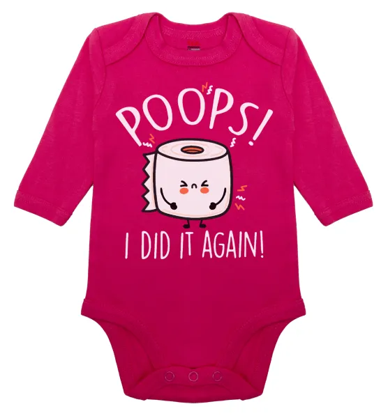 Poops!...I Did It Again — Μακρυμάνικο βρεφικό φορμάκι, 0-18 μηνών, ΡΟΖ, 100% Organic Cotton