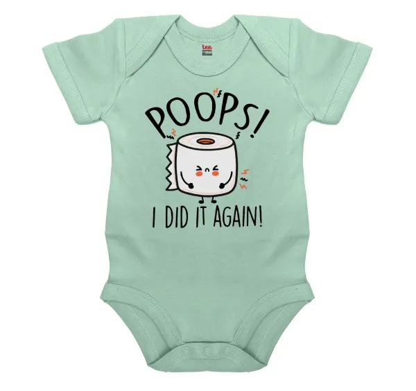 Poops!...I Did It Again — Short-sleeve baby bodysuit, 0-18 months, mint, 100% organic cotton